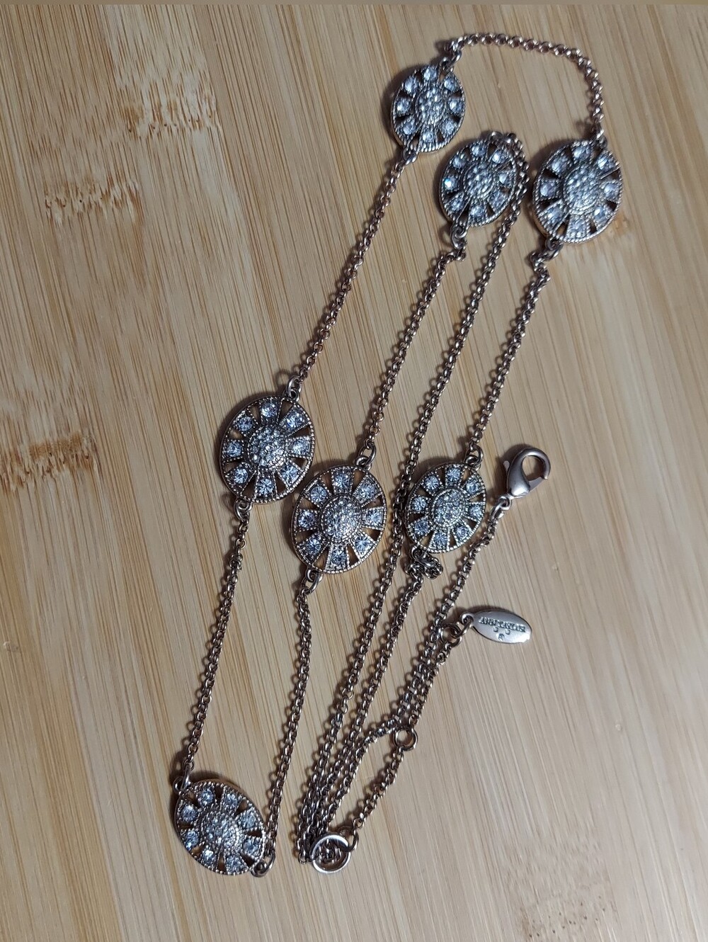 Ann Taylor Vintage Textured Gold Tone/Pave' Encrusted Medallion Station Necklace